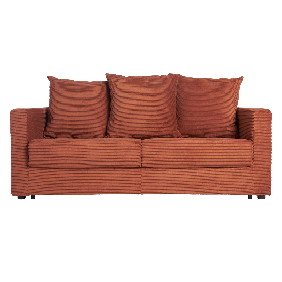 Divano letto 3 posti in tessuto velluto a coste color terracotta con materasso 13 cm BACIO