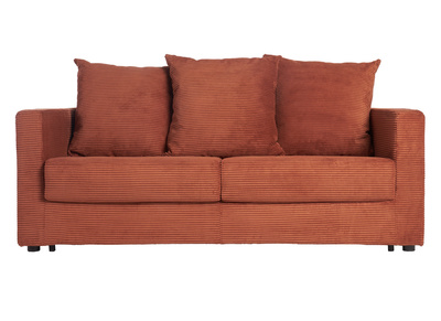 Divano letto 3 posti in tessuto velluto a coste color terracotta con materasso 13 cm BACIO