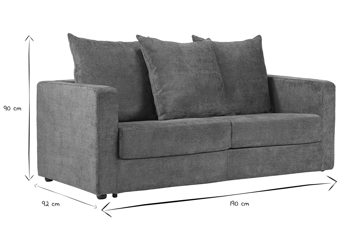 Dimensioni del divano letto a 3 posti: 90 cm di altezza, 92 cm di profondit�, 190 cm di larghezza in nero e bianco.