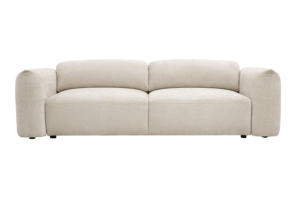 Divano letto 4 posti con contenitore in tessuto velluto ciniglia beige SWELL