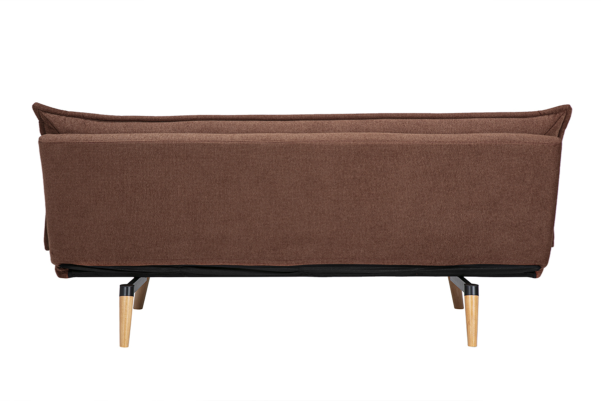 Divano letto a 3 posti in tessuto effetto velluto testurato terra bruciata e legno chiaro BINGO