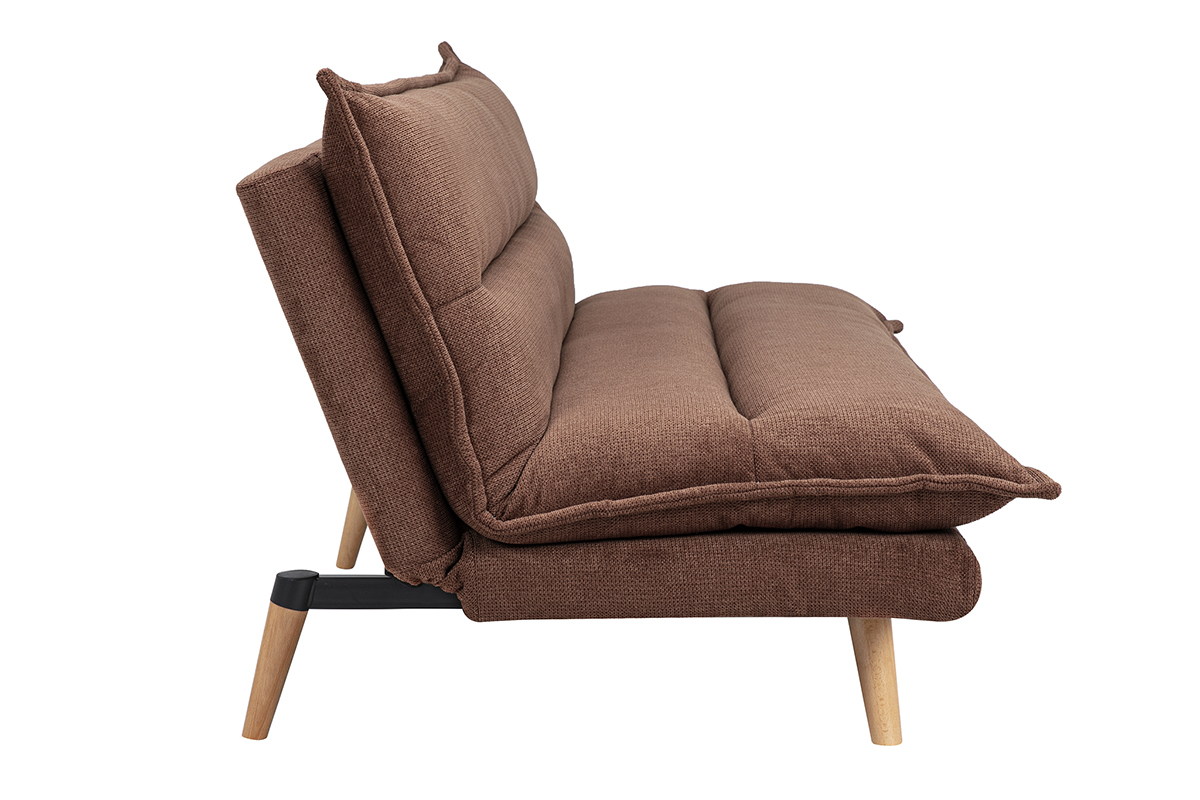 Divano letto a 3 posti in tessuto effetto velluto testurato terra bruciata e legno chiaro BINGO