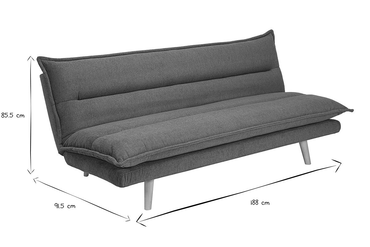 Divano letto a 3 posti in tessuto effetto velluto testurato terra bruciata e legno chiaro BINGO