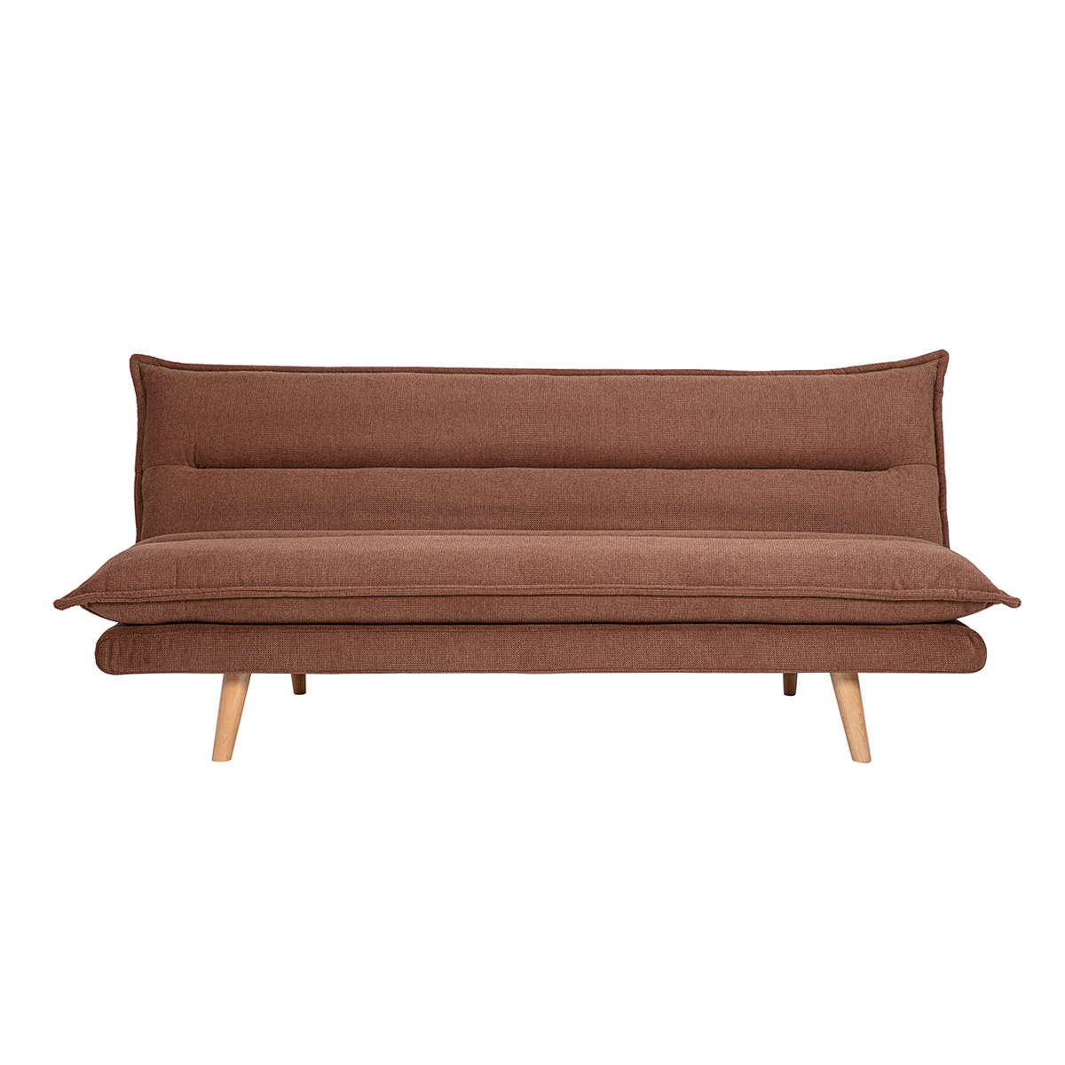 Divano letto a 3 posti in tessuto effetto velluto testurato terra bruciata e legno chiaro BINGO