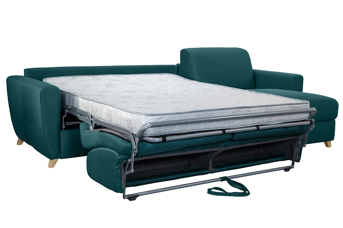 Divano letto angolare e reversibile con contenitore blu anatra GRAHAM