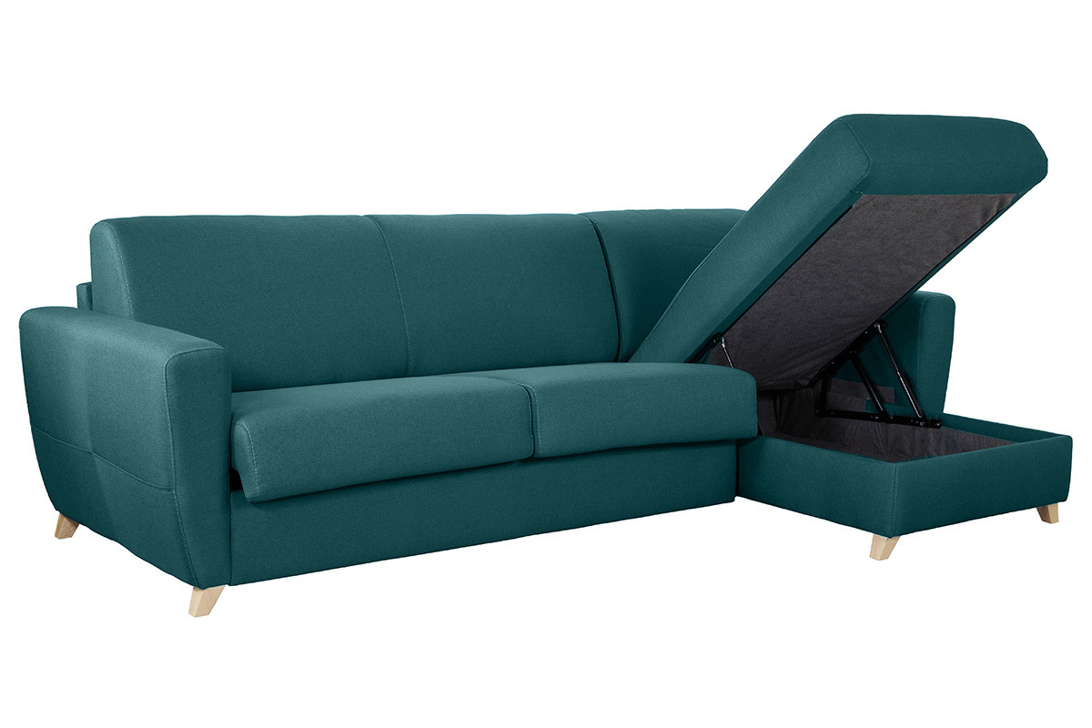Divano letto angolare e reversibile con contenitore blu anatra GRAHAM