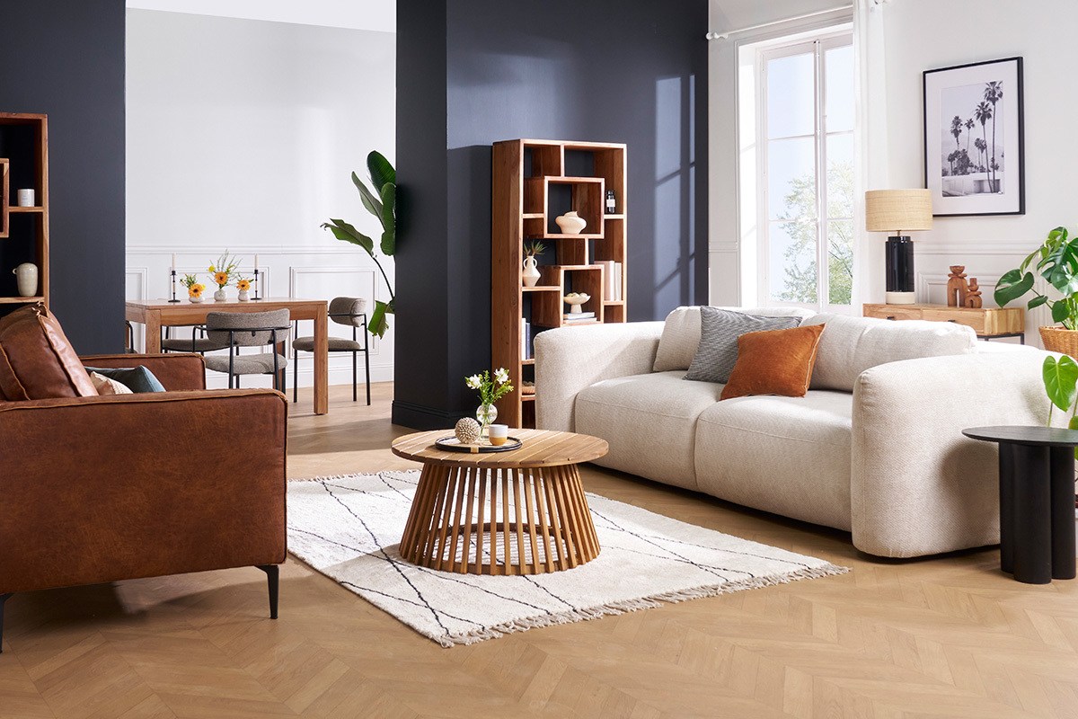 Divano letto con contenitore 4 posti in tessuto effetto velluto cinigliato beige CRUSH