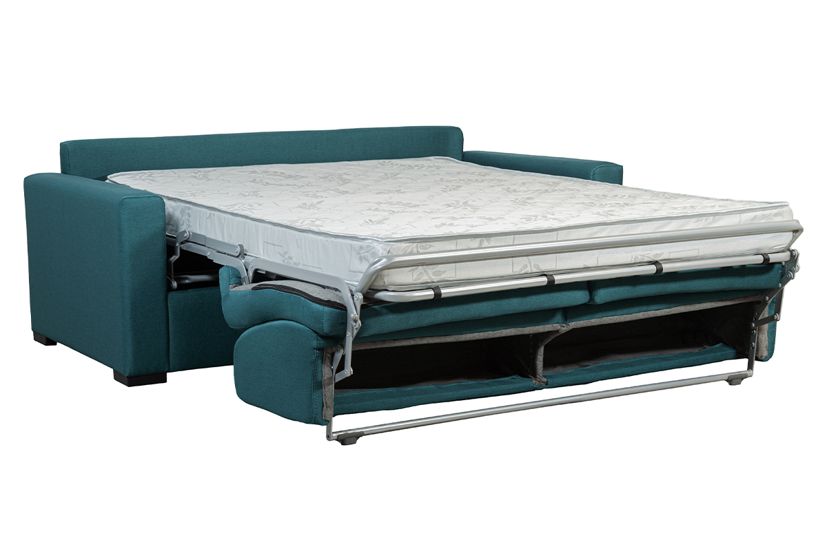 Divano letto con materasso 12 cm tessuto blu anatra DOME