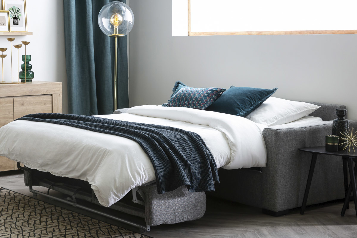 Divano letto con materasso 12 cm tessuto blu anatra DOME