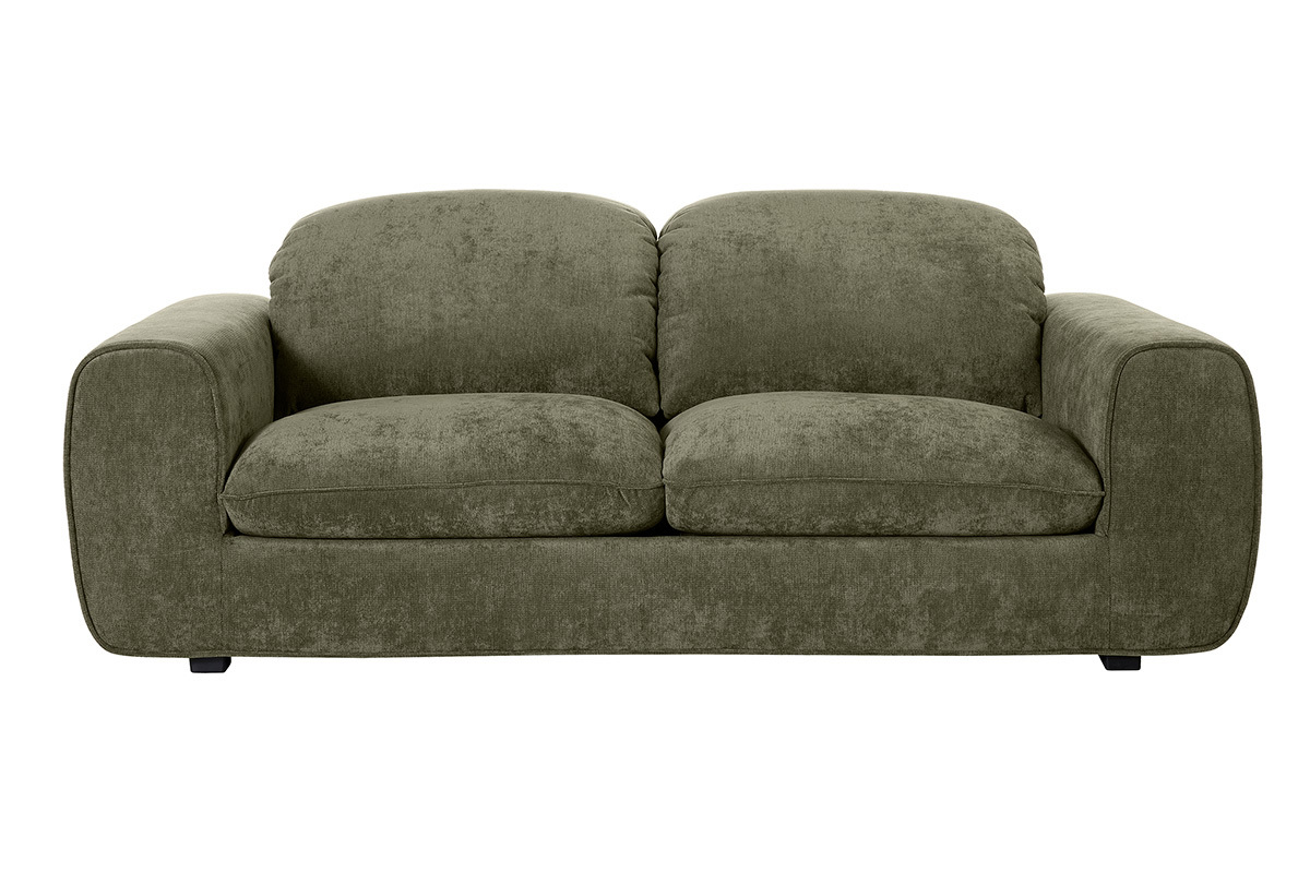 Divano letto con testiere regolabili 3 posti in tessuto effetto velluto testurizzato verde kaki NOAM