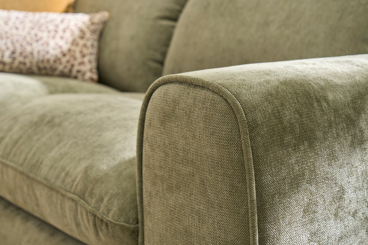 Divano letto con testiere regolabili 3 posti in tessuto effetto velluto testurizzato verde kaki NOAM