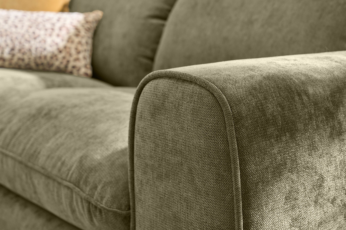 Divano letto con testiere regolabili 3 posti in tessuto effetto velluto testurizzato verde kaki NOAM