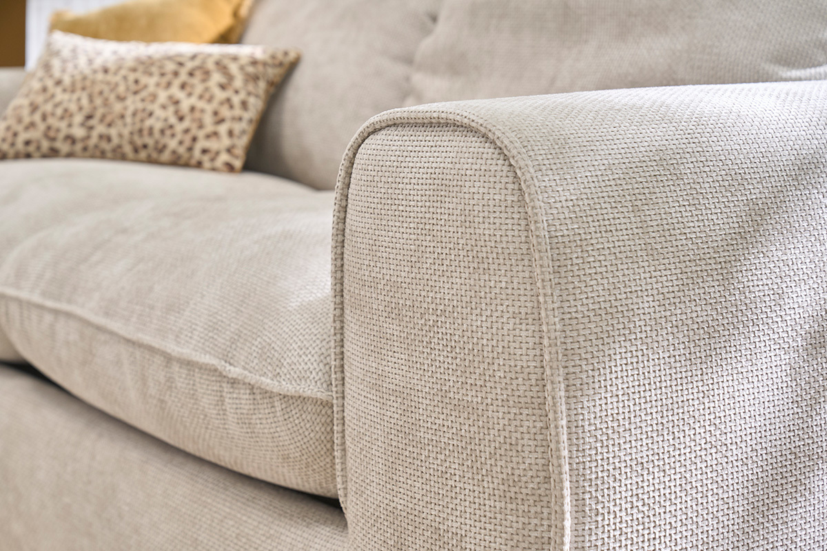 Divano letto con tetiere regolabili per 3 posti in tessuto velluto chenille beige NOAM