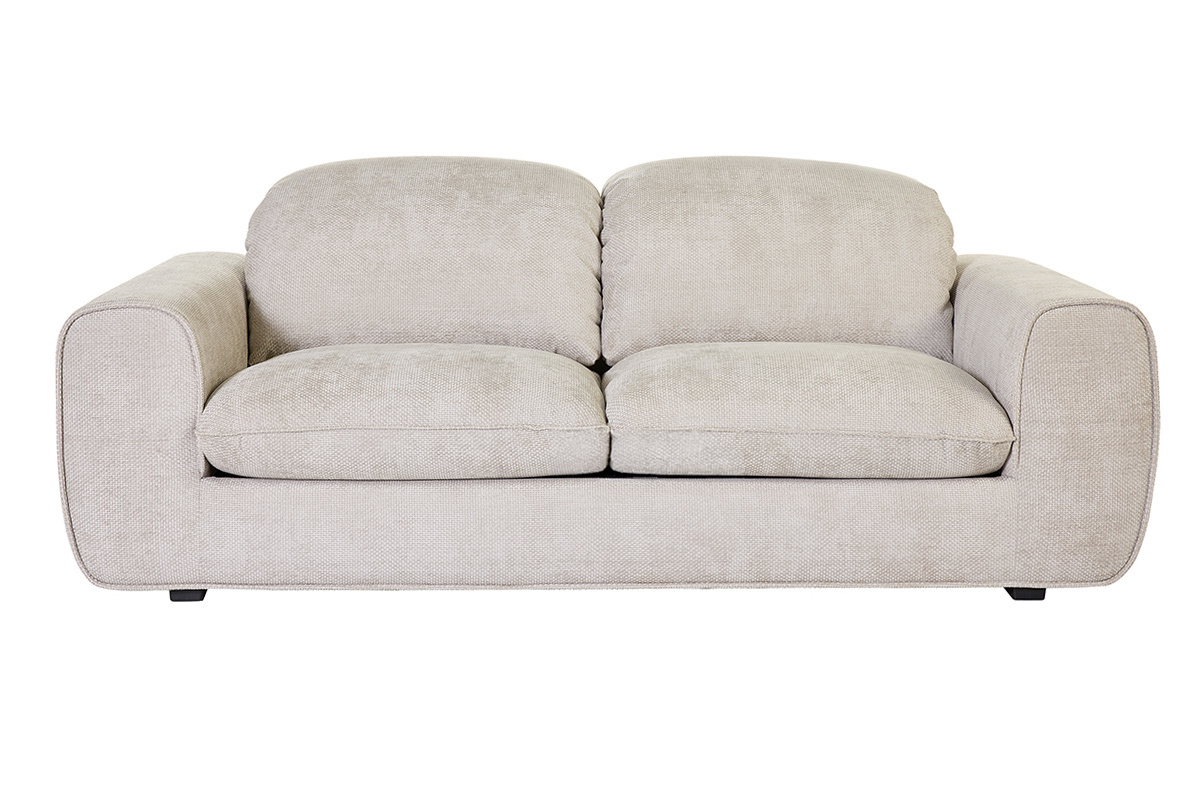 Divano letto con tetiere regolabili per 3 posti in tessuto velluto chenille beige NOAM