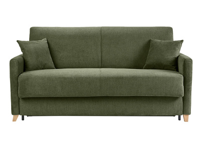 Divano letto convertibile a 3 posti in tessuto ciniglia verde scuro e legno chiaro con materasso da 18 cm SKANDY