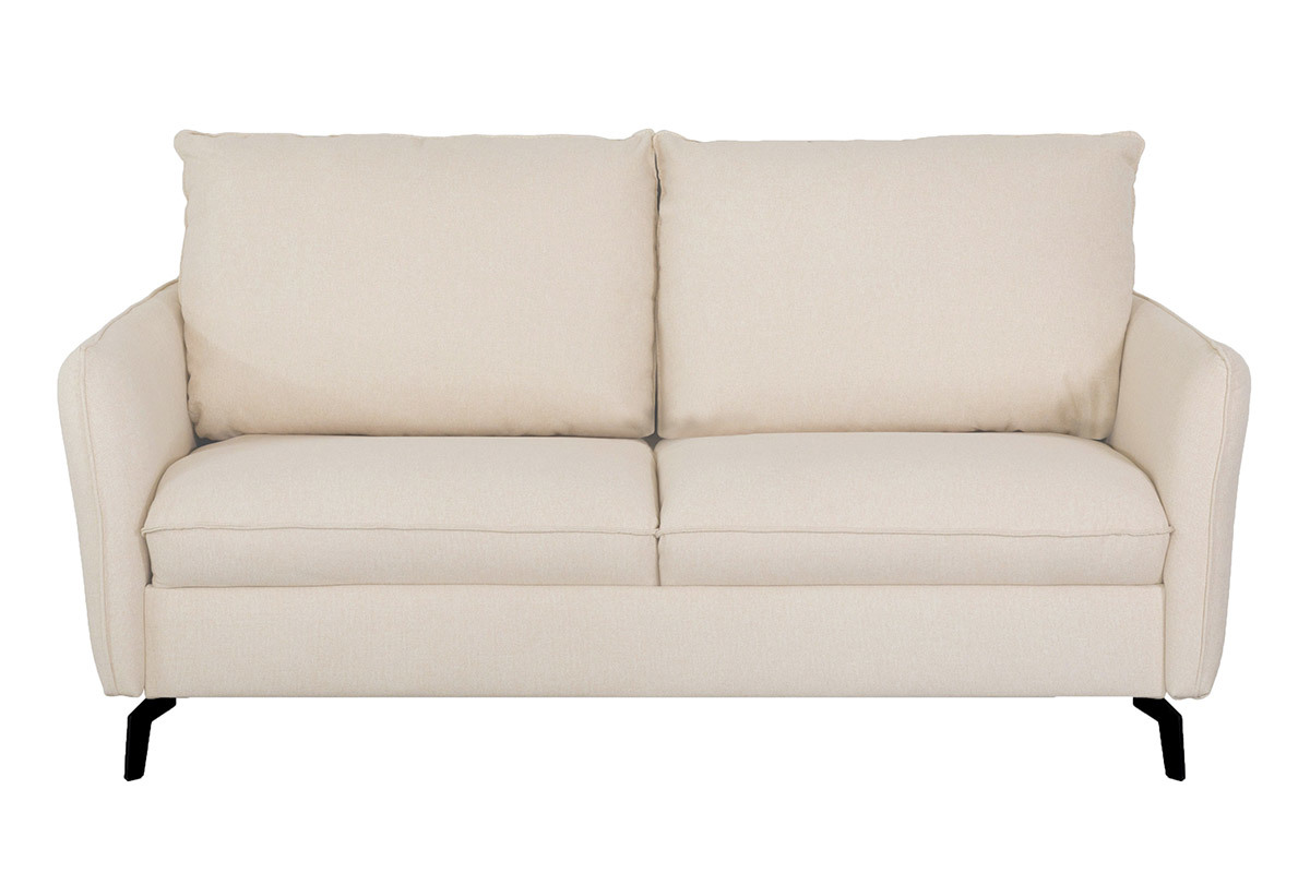 Divano letto design 3 posti in tessuto beige naturale e metallo nero LIAM
