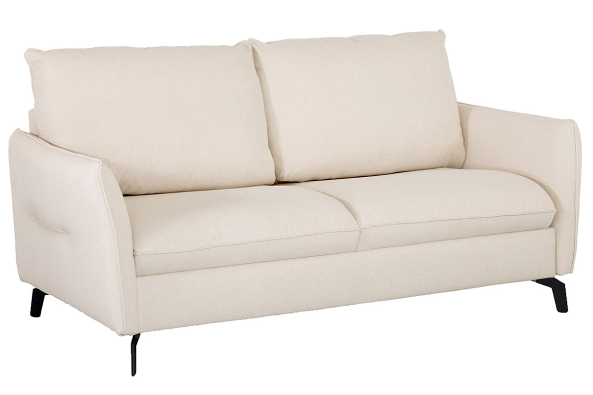 Divano letto design 3 posti in tessuto beige naturale e metallo nero LIAM