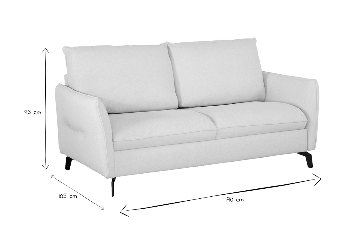 Divano letto design 3 posti in tessuto beige naturale e metallo nero LIAM