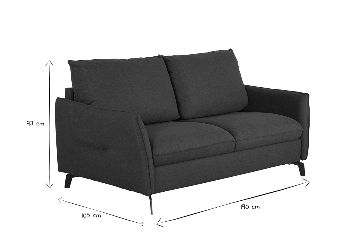 Divano letto design 3 posti in tessuto blu anatra e metallo nero LIAM