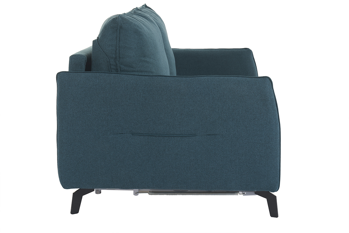 Divano letto design 3 posti in tessuto blu anatra e metallo nero LIAM