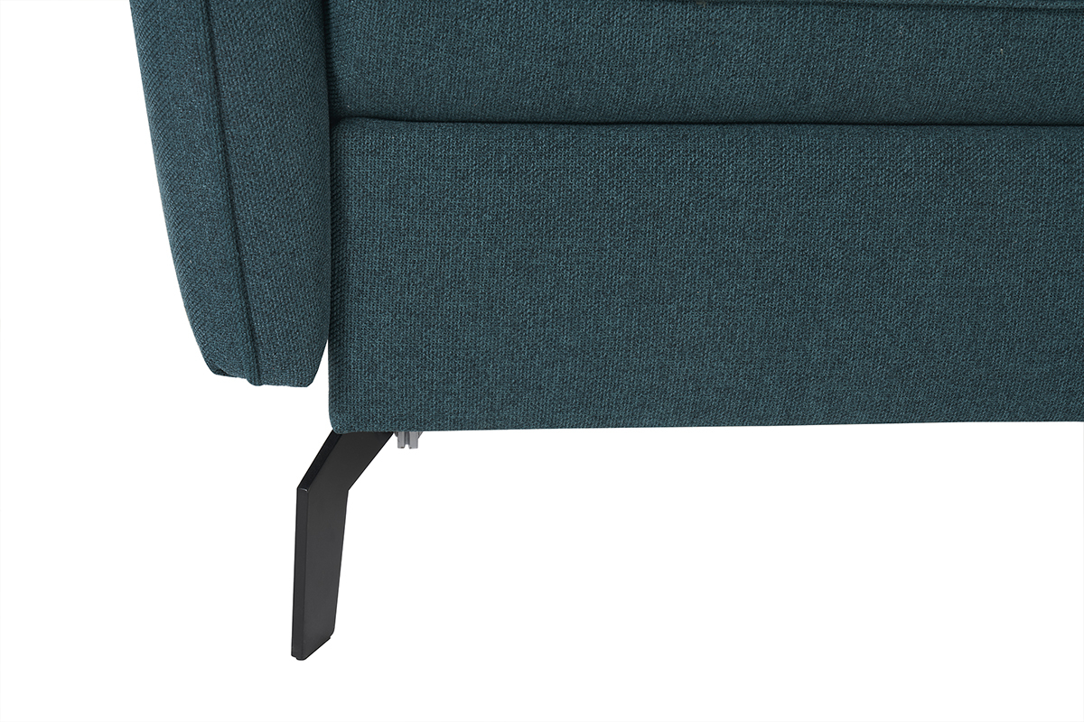 Divano letto design 3 posti in tessuto blu anatra e metallo nero LIAM
