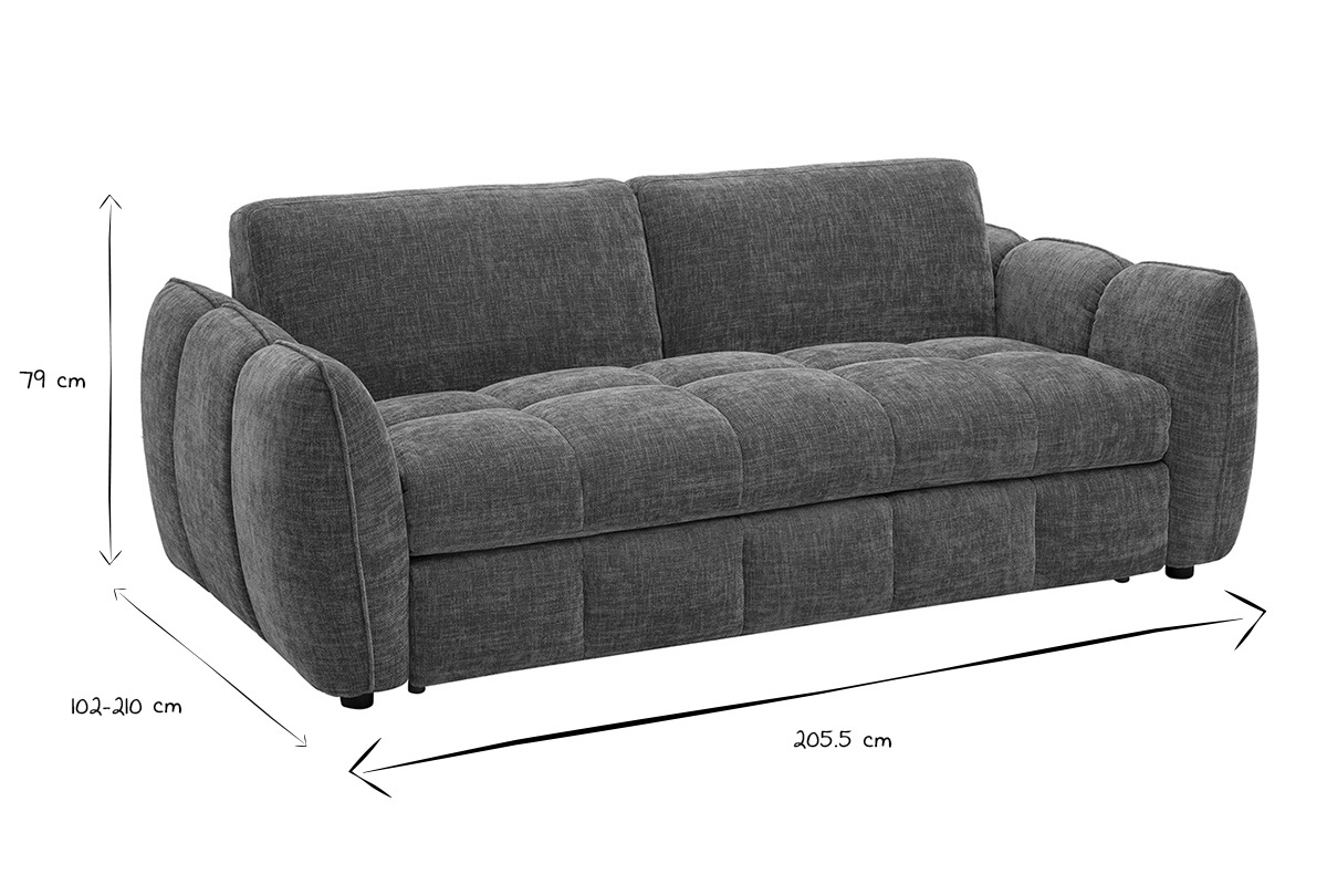 Dimensioni del divano letto WONDER in nero e bianco: L205,5 x P102-210 x H79 cm.