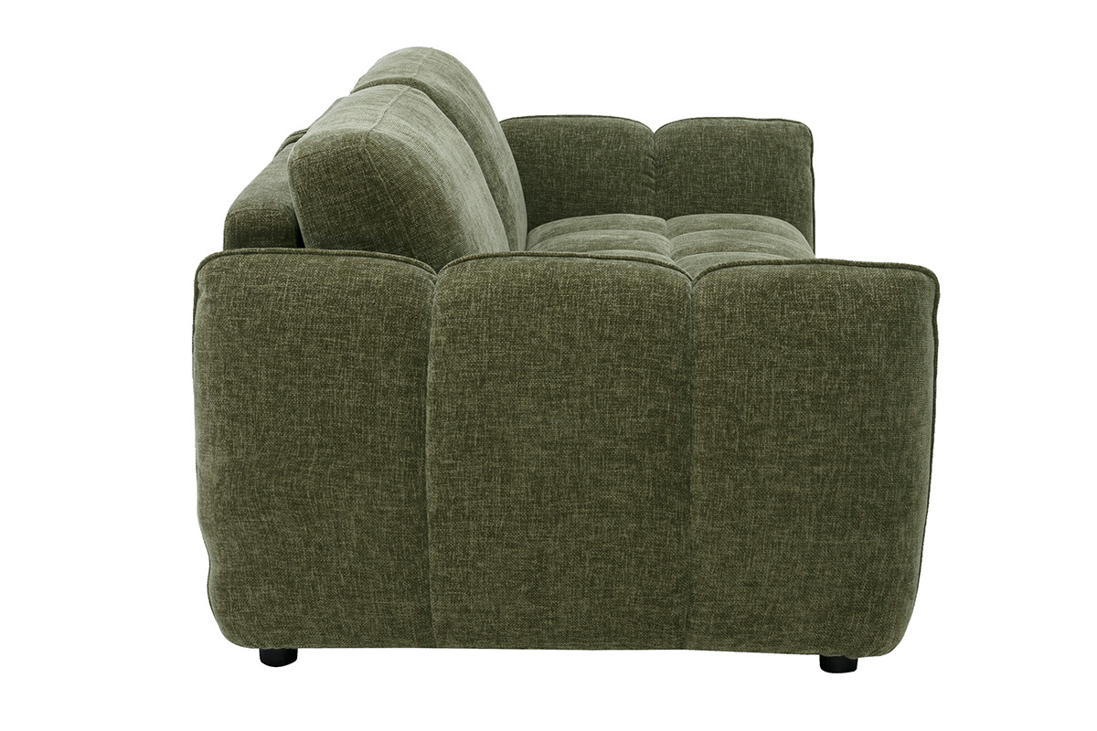 Divano letto design 3 posti in tessuto effetto velluto testurizzato verde kaki WONDER