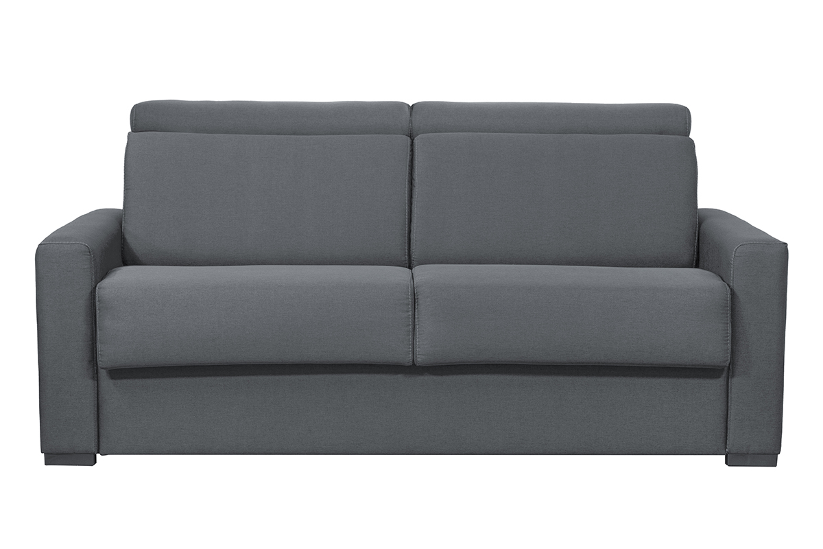 Divano letto grigio antracite con materasso 18 cm e poggiatesta regolabili NORO