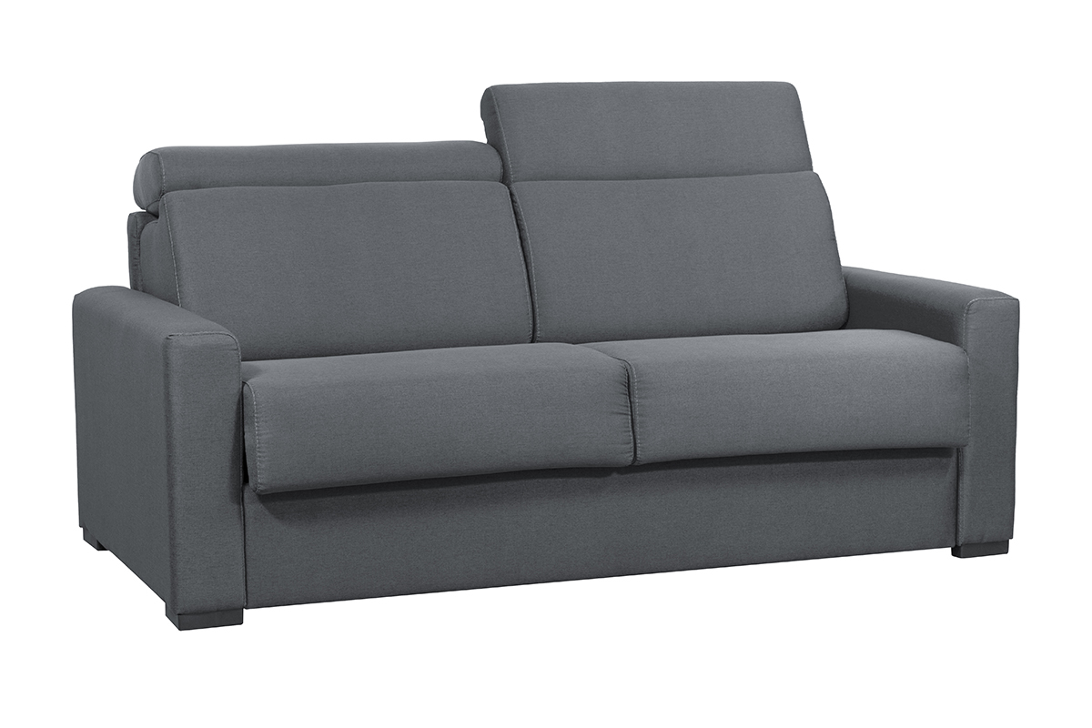 Divano letto grigio antracite con materasso 18 cm e poggiatesta regolabili NORO
