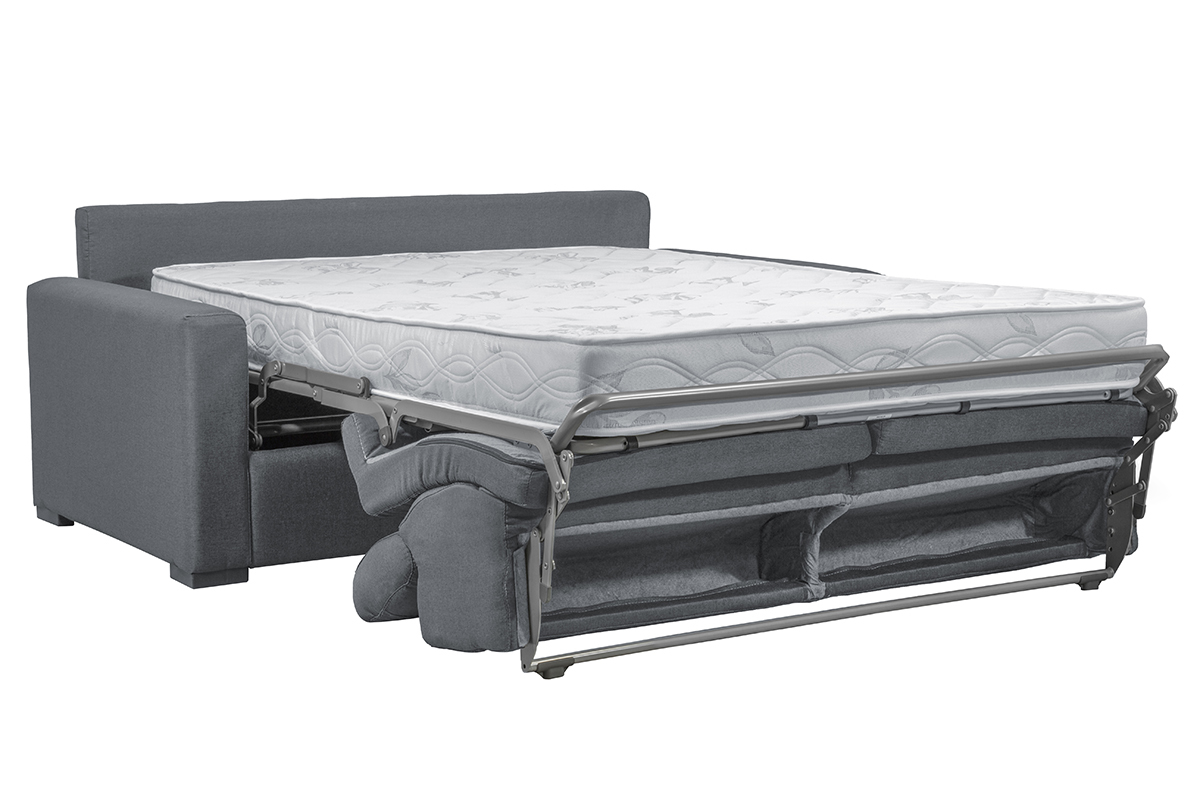 Divano letto grigio antracite con materasso 18 cm e poggiatesta regolabili NORO