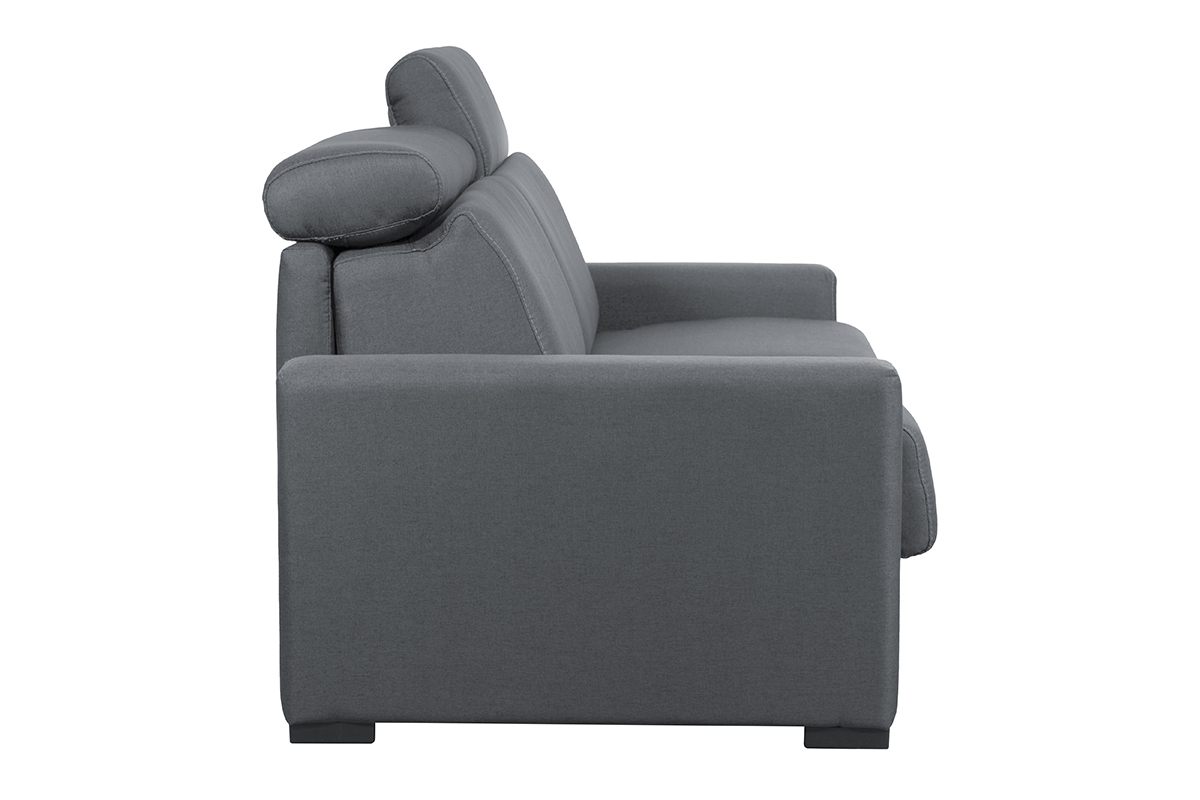 Divano letto grigio antracite con materasso 18 cm e poggiatesta regolabili NORO