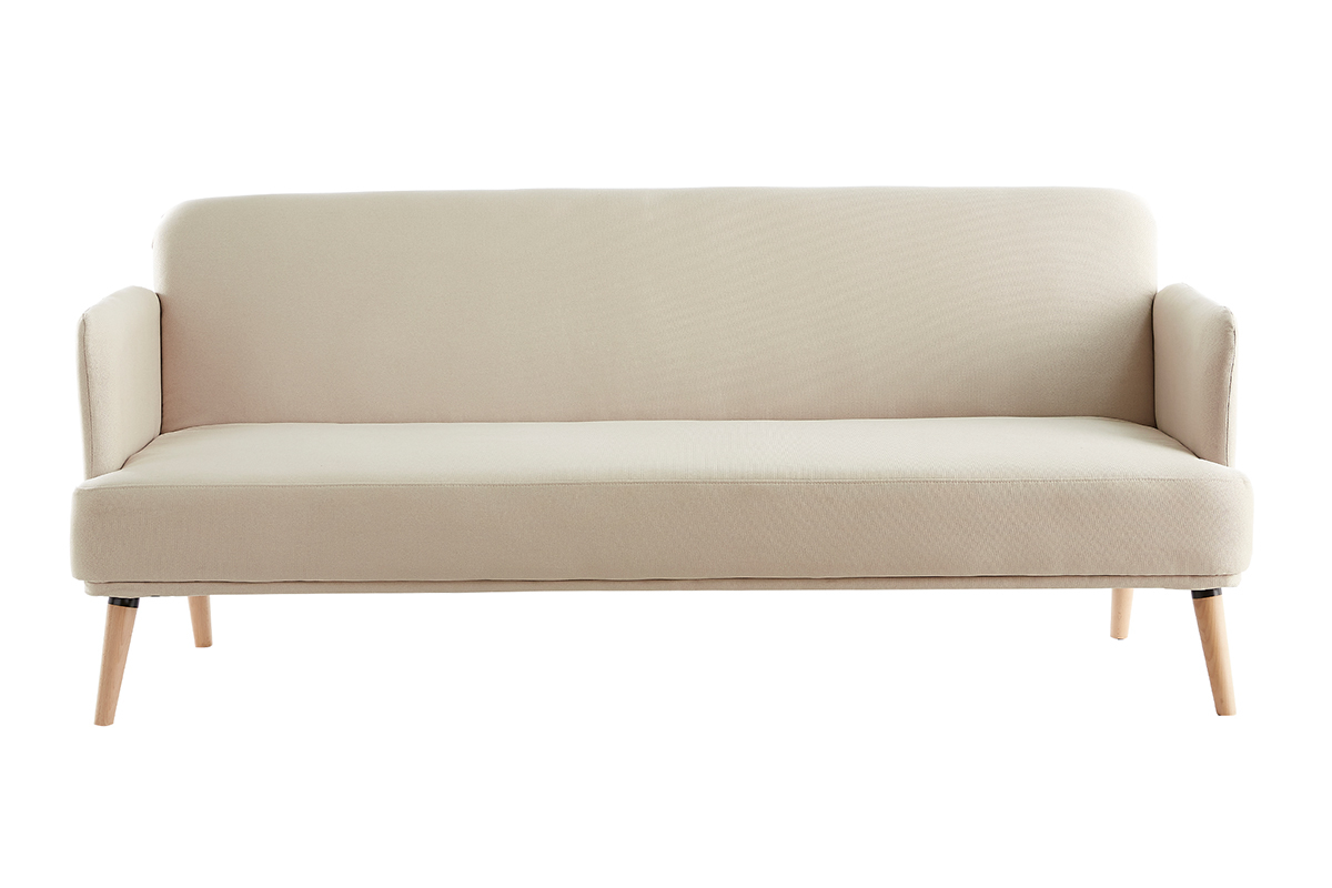 Divano letto scandinavo 3 posti beige e legno chiaro JAGGER