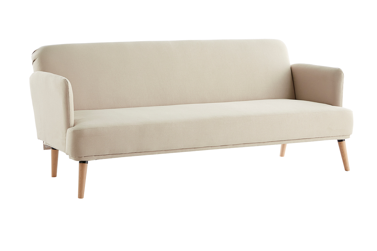 Divano letto scandinavo 3 posti beige e legno chiaro JAGGER