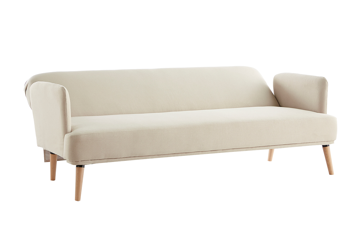 Divano letto scandinavo 3 posti beige e legno chiaro JAGGER