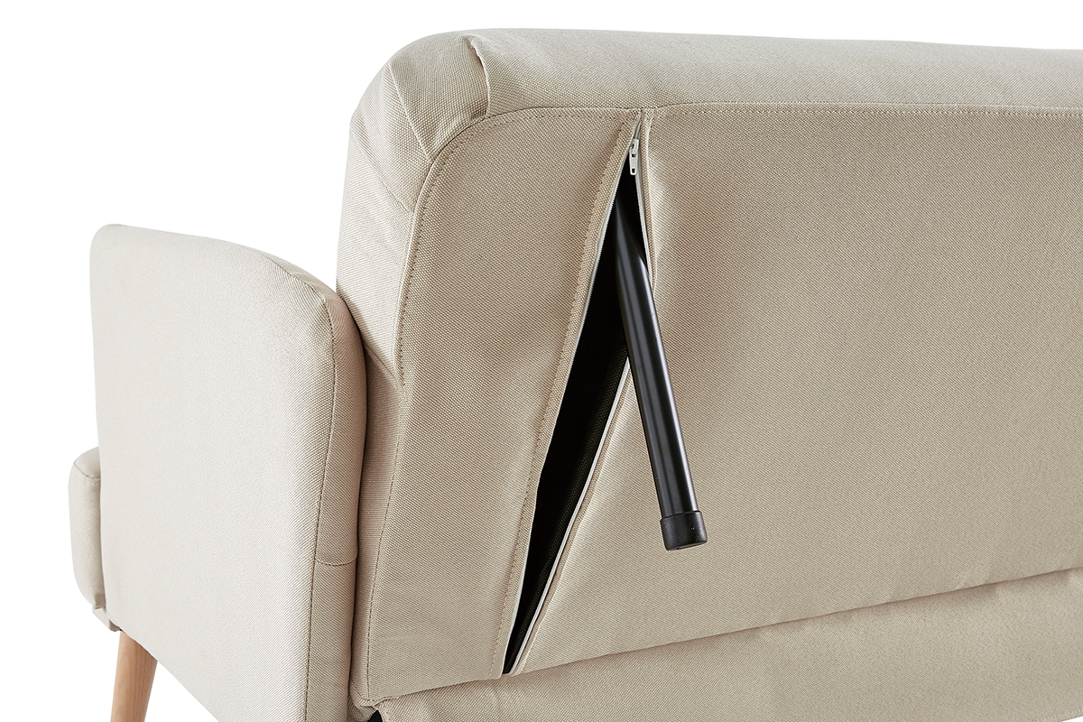 Divano letto scandinavo 3 posti beige e legno chiaro JAGGER
