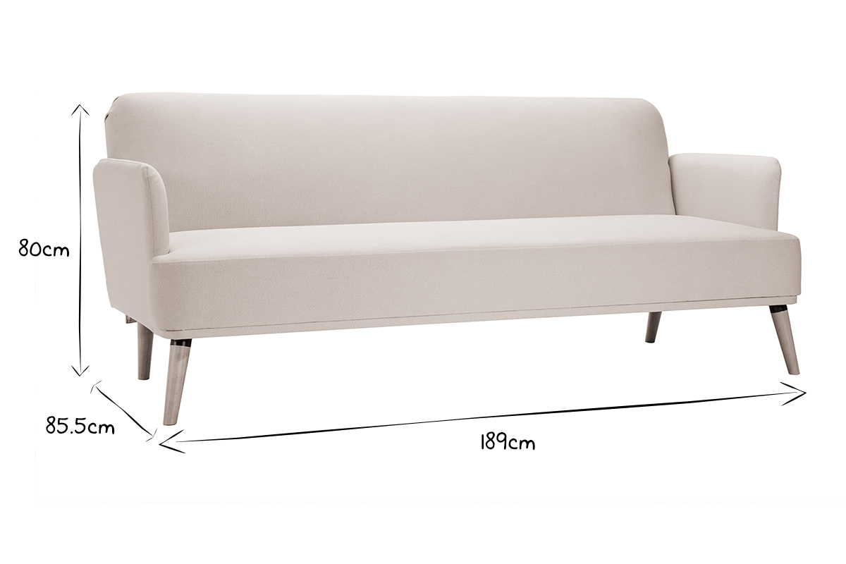 Divano letto scandinavo 3 posti beige e legno chiaro JAGGER