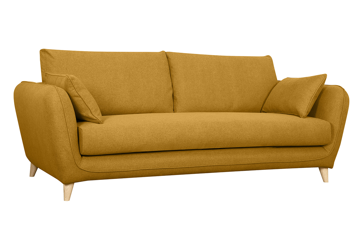 Divano letto scandinavo 3 posti giallo cumino con materasso 10 cm CREEP