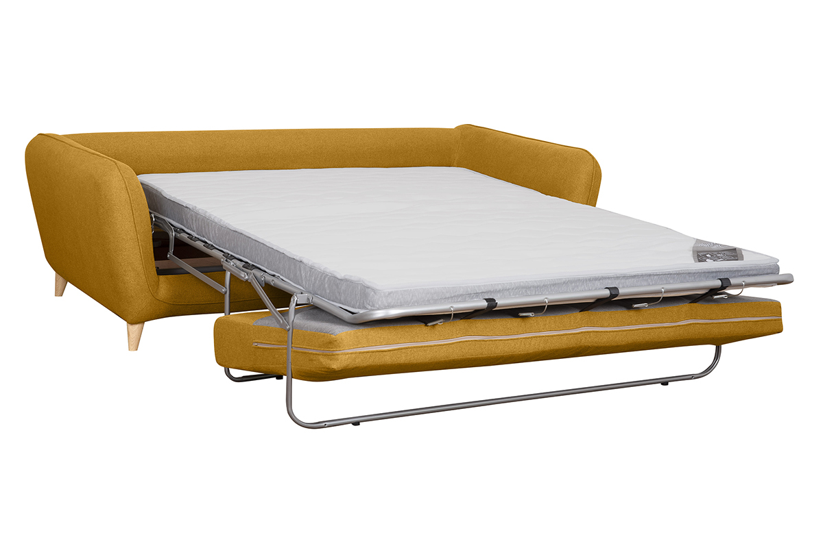 Divano letto scandinavo 3 posti giallo cumino con materasso 10 cm CREEP