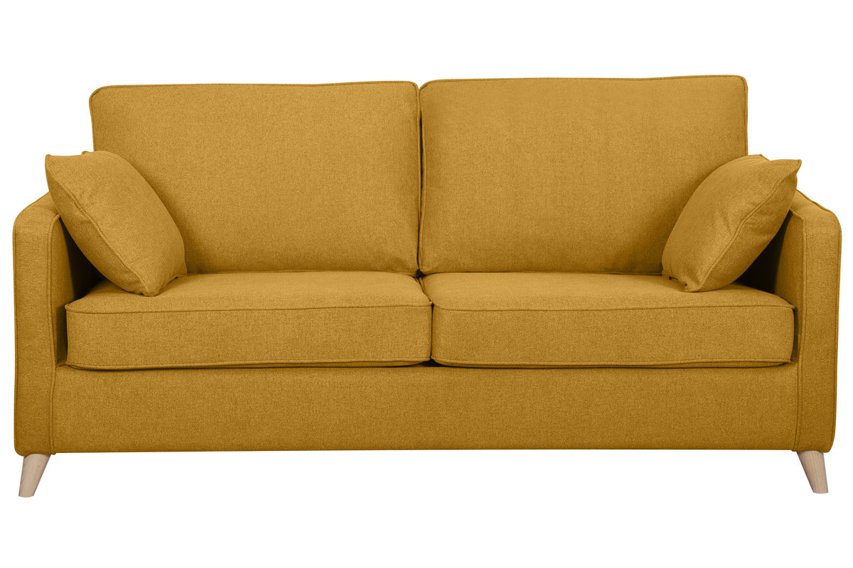 Divano letto scandinavo 3 posti giallo cumino con materasso 10 cm PAPEL