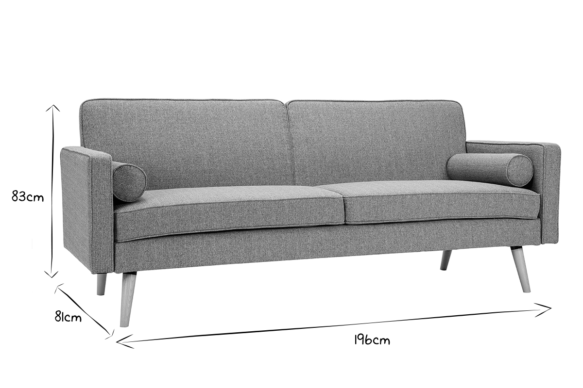 Divano letto scandinavo 3 posti grigio chiaro MOORE