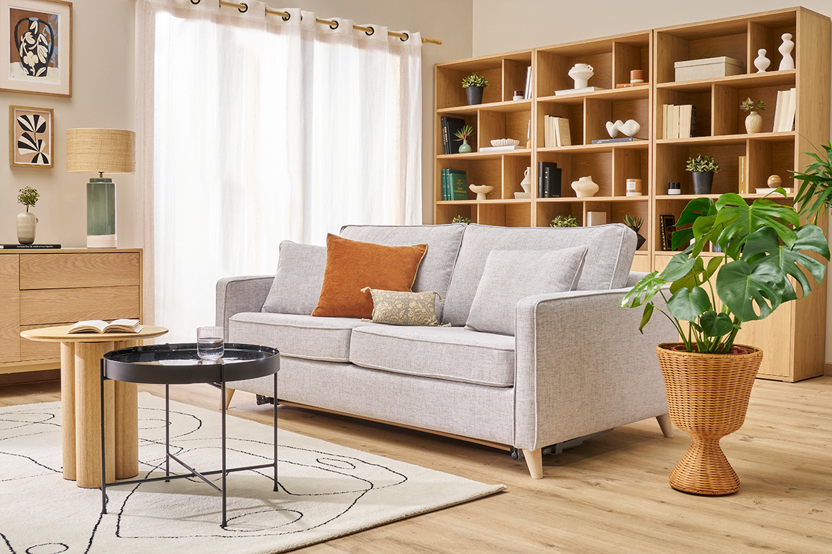 Divano letto scandinavo 3 posti grigio chiaro PAPEL