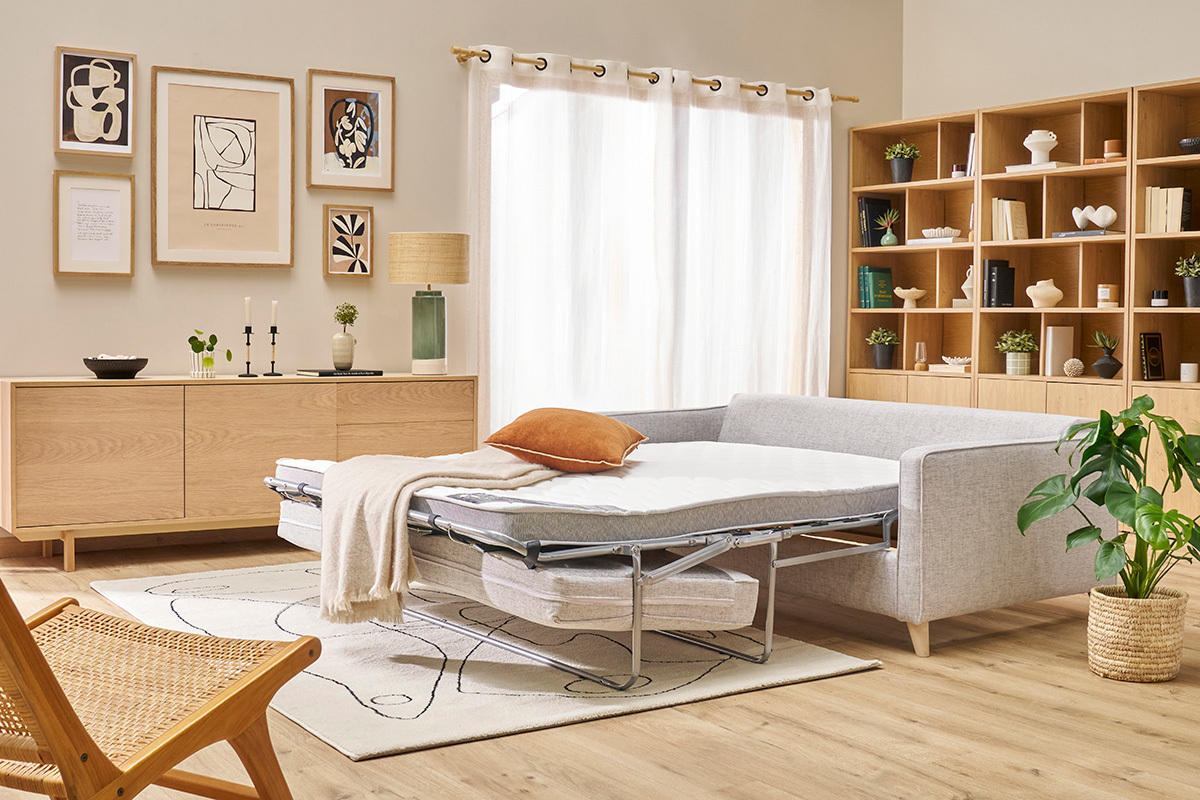 Divano letto scandinavo 3 posti grigio chiaro PAPEL