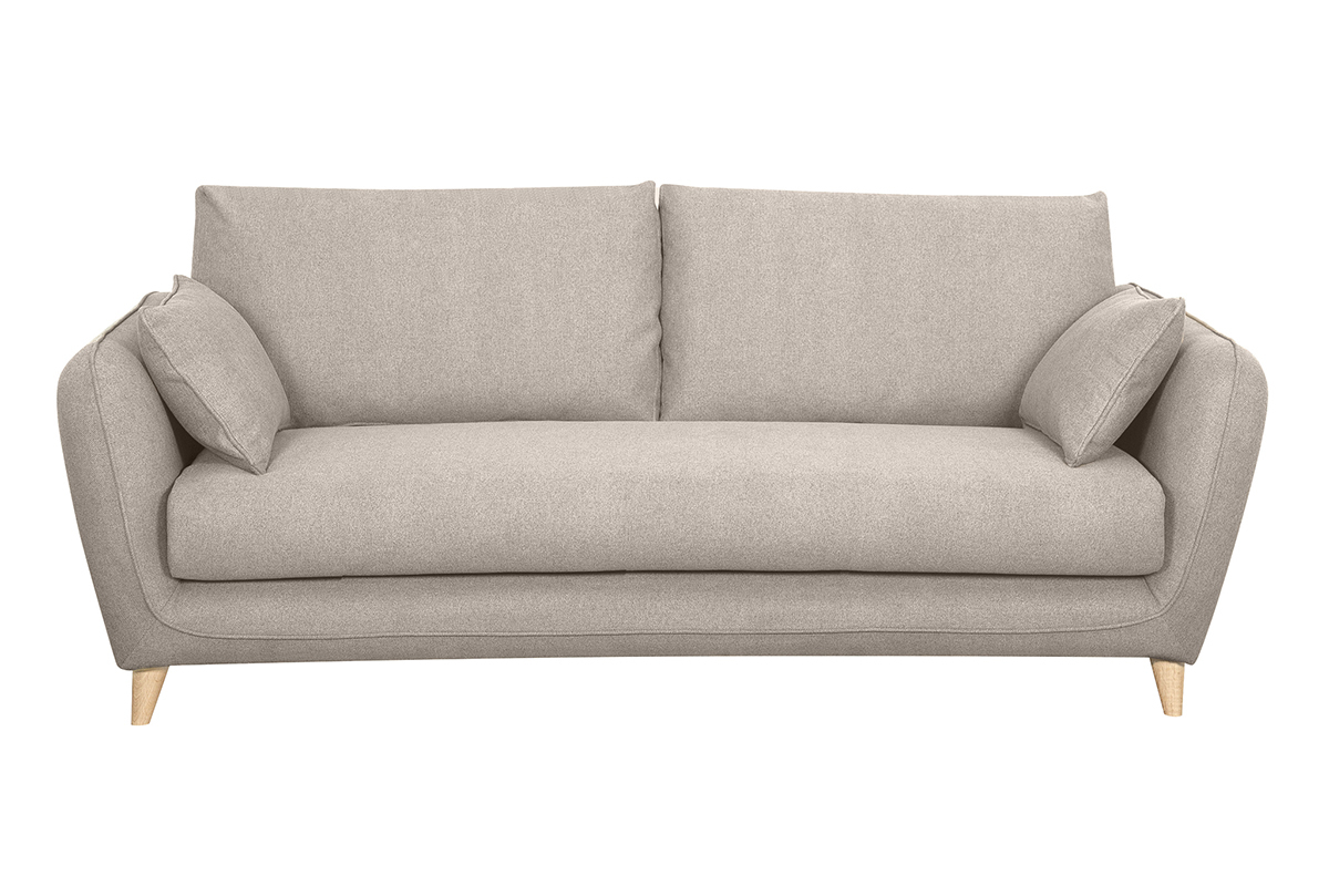 Divano letto scandinavo 3 posti in tessuto beige naturale con materasso 10 cm CREEP