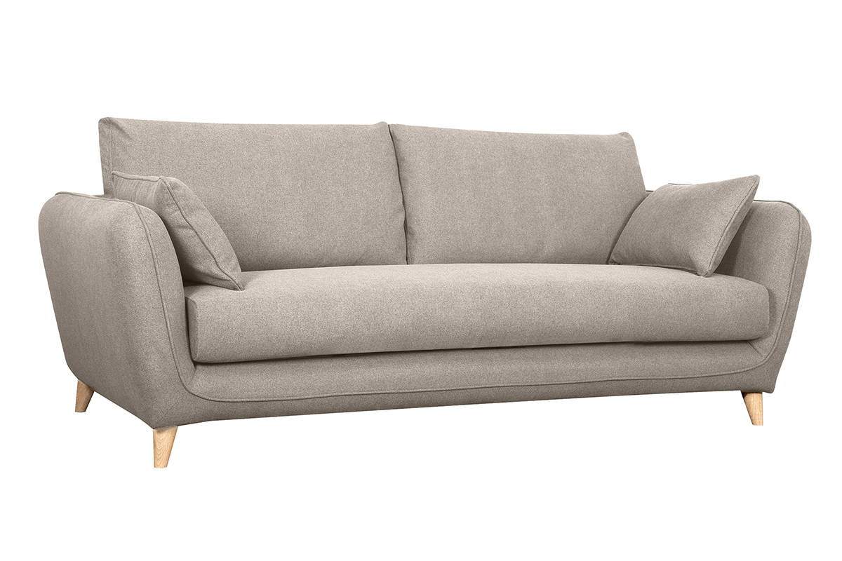 Divano letto scandinavo 3 posti in tessuto beige naturale con materasso 10 cm CREEP