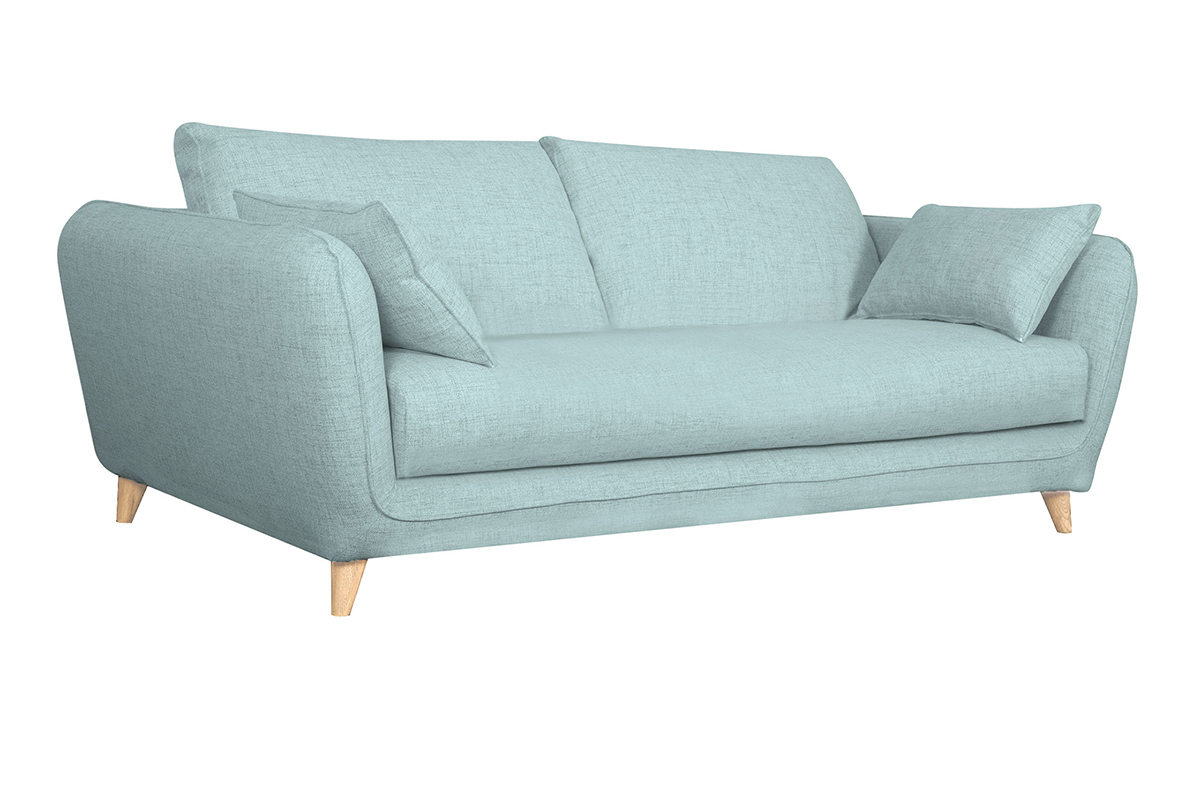 Divano letto scandinavo 3 posti in tessuto blu ghiaccio con materasso 10 cm CREEP