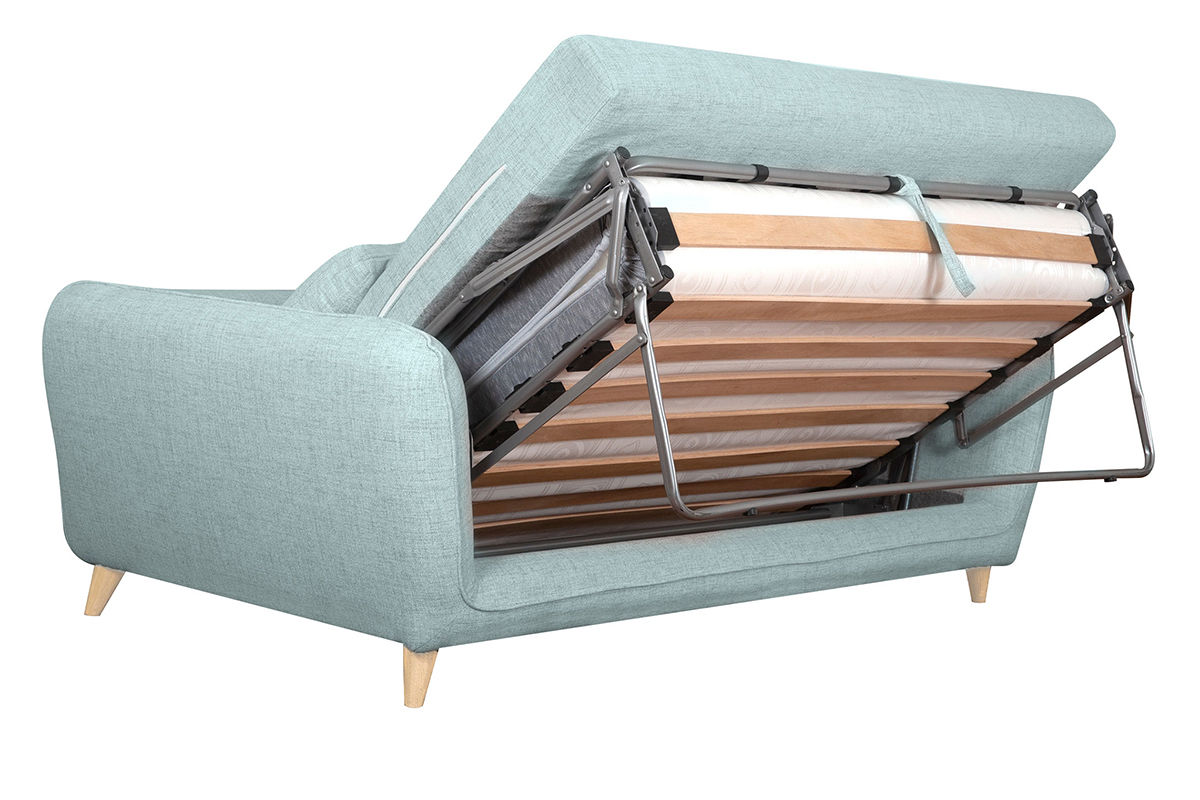 Divano letto scandinavo 3 posti in tessuto blu ghiaccio con materasso 10 cm CREEP