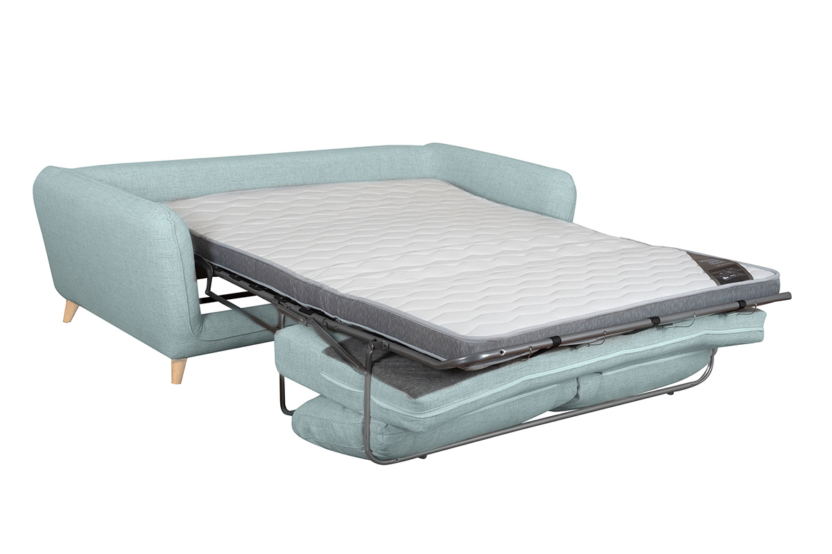 Divano letto scandinavo 3 posti in tessuto blu ghiaccio con materasso 10 cm CREEP