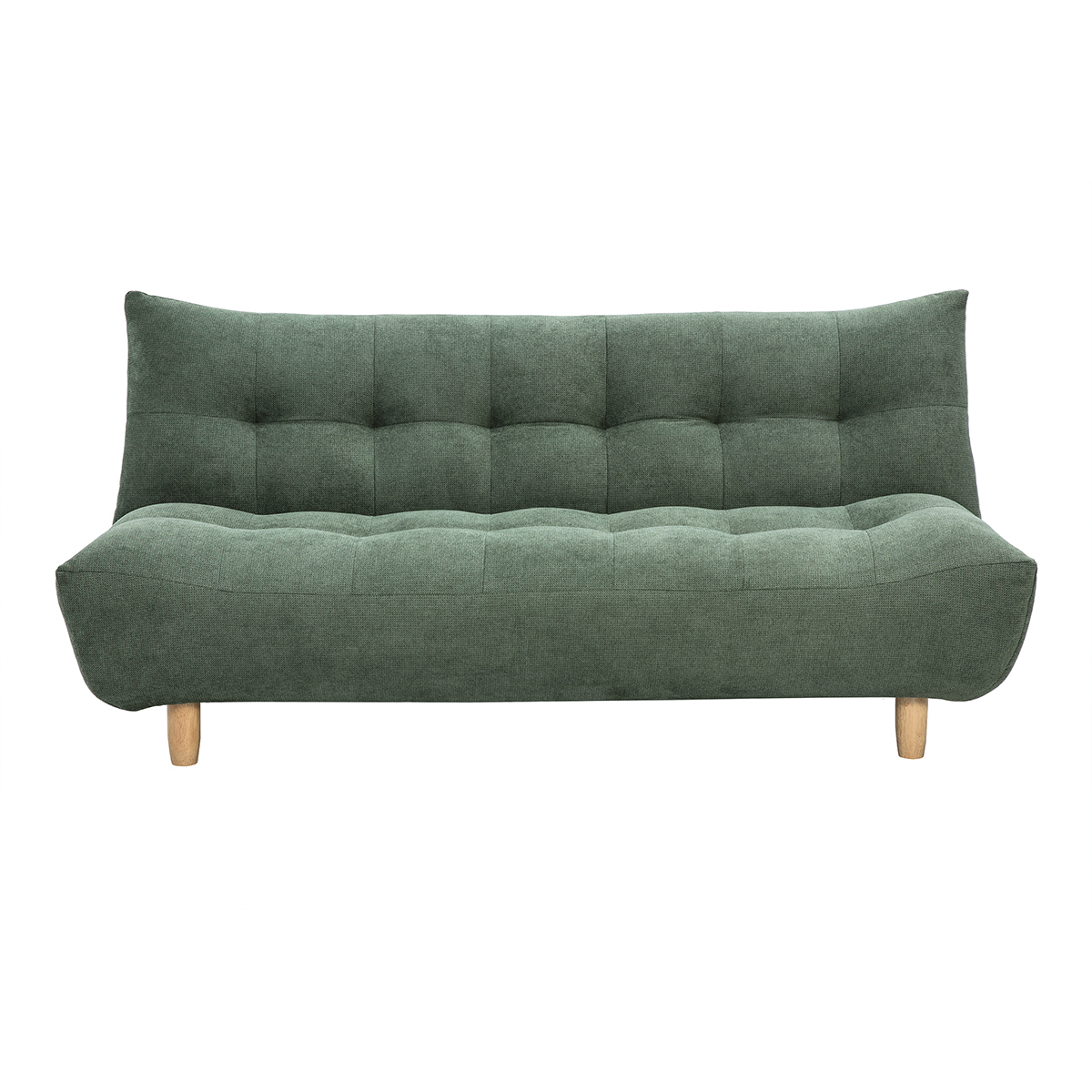 Divano letto scandinavo 3 posti in tessuto di ciniglia verde kaki e legno chiaro YUMI