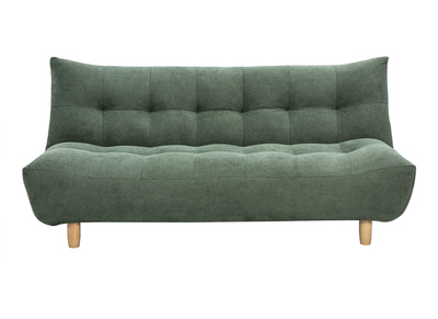 Divano letto scandinavo 3 posti in tessuto di ciniglia verde kaki e legno chiaro YUMI