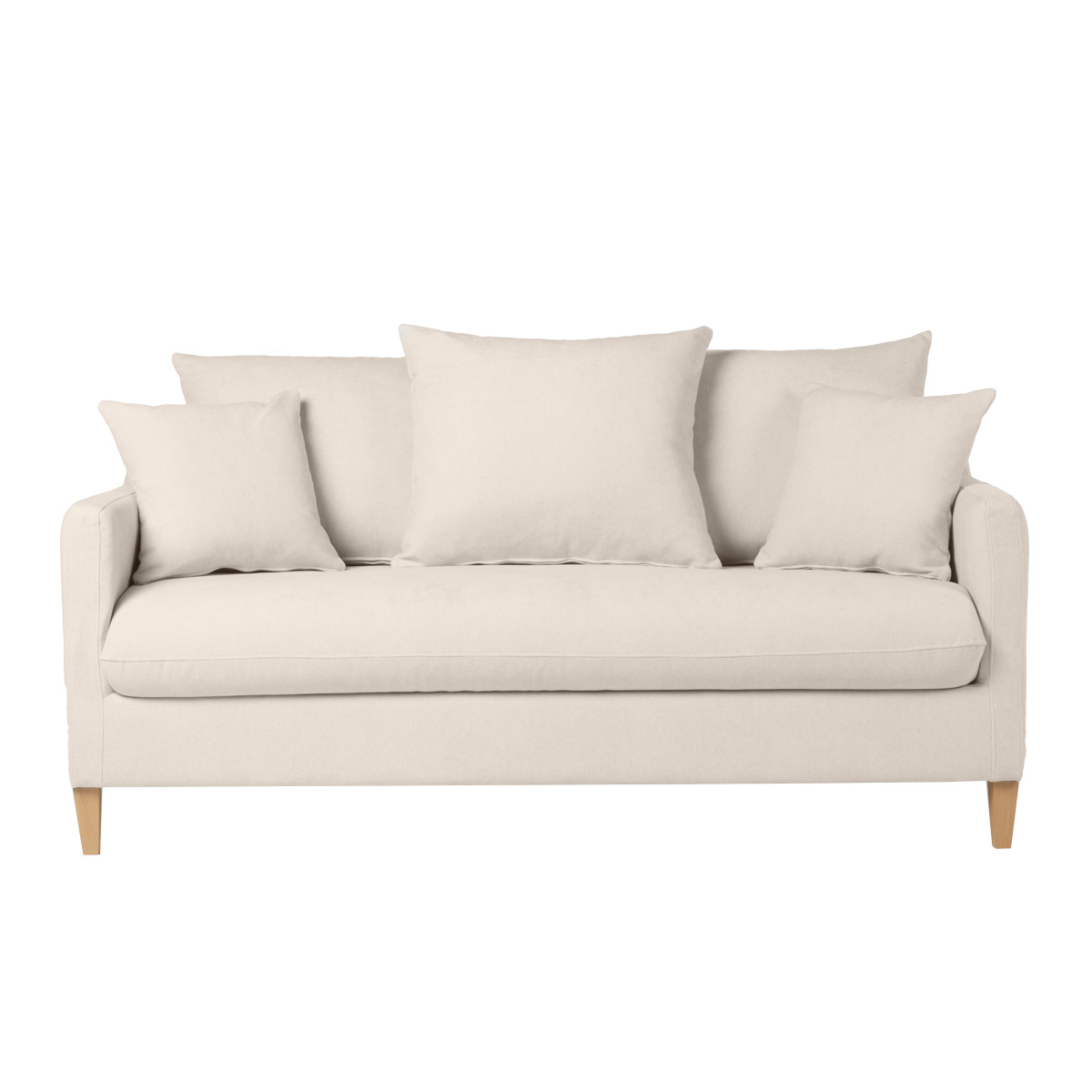 Divano letto scandinavo 3 posti in tessuto effetto velluto beige e legno chiaro LOUISE